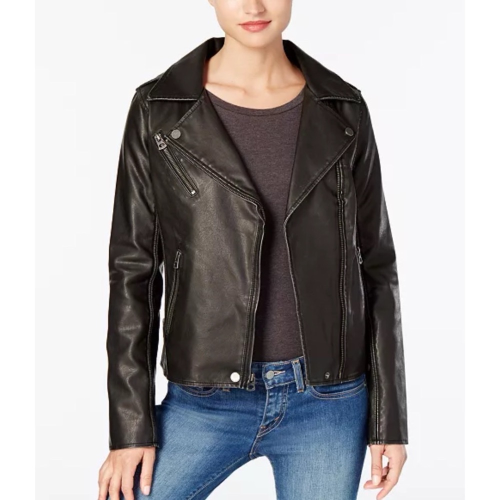 Lucky Brand Black Faux Leather Motorcycle Jacket Womens Size XL